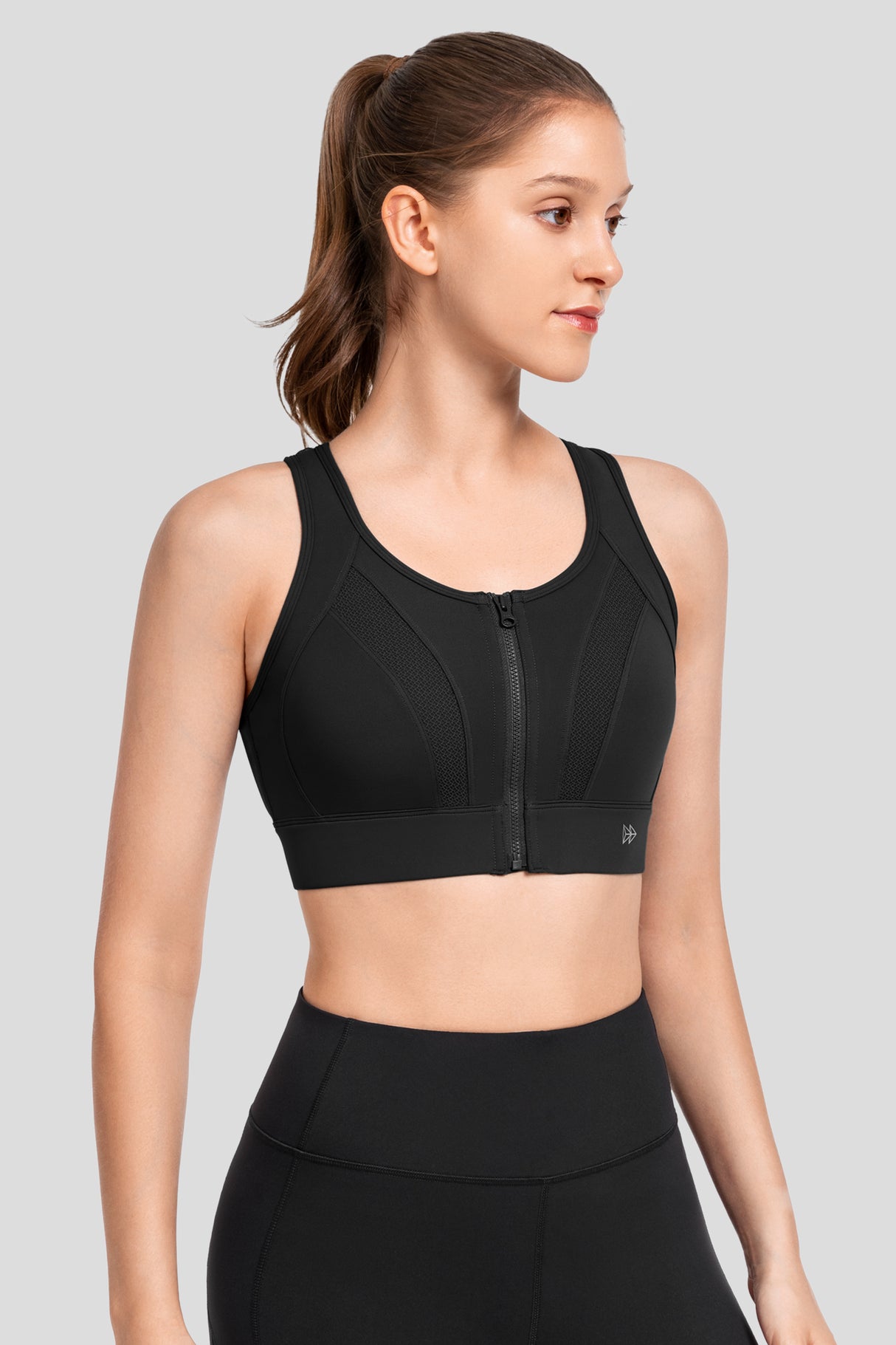 Reggiseno da corsa imbottito traspirante perforato con cerniera frontale Echo | Reggiseno sportivo ad alto sostegno da donna