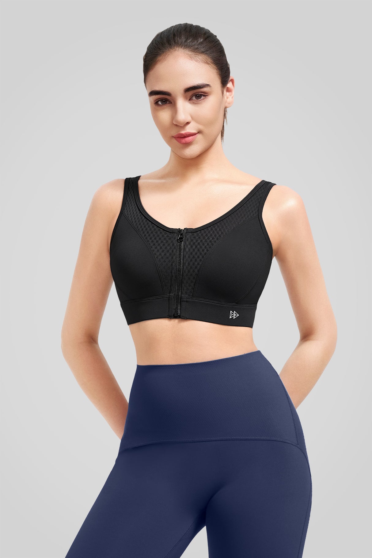 Power™ Grid Mesh Zip Front Sports Bra | Women's High Support Sports Bra
