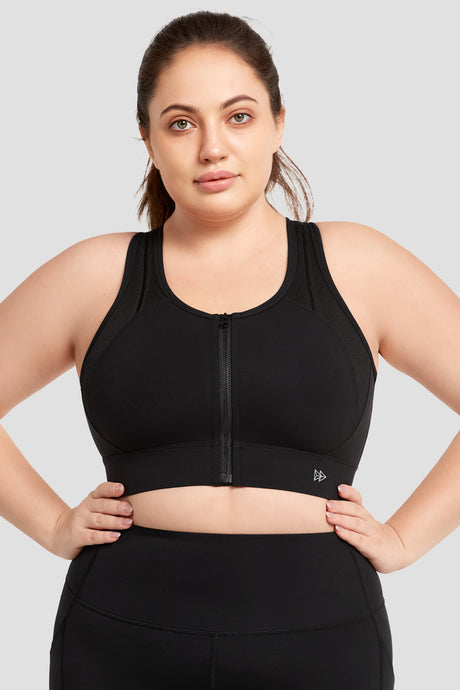 Echo™ Jacquard Perforated Zip Front Padded Running Bra | Women's High Support Sports Bra