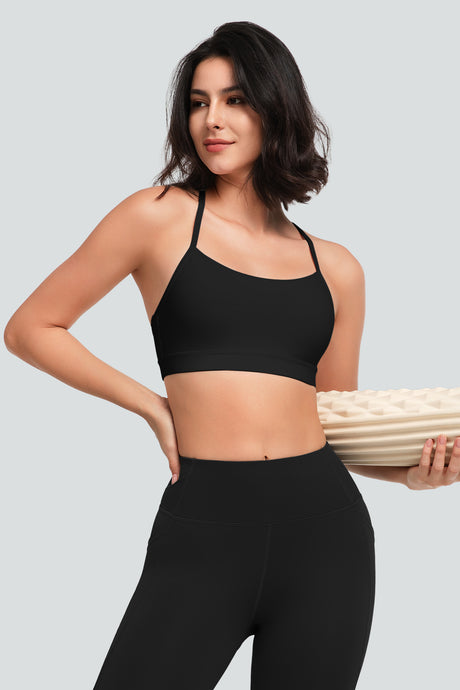 Reggiseno yoga imbottito con scollo a barchetta e spalline sottili Anywhere | Reggiseno sportivo con supporto leggero da donna