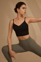 Reggiseno yoga imbottito a coste con scollo a V Echo | Reggiseno sportivo leggero da donna