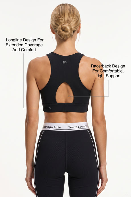 Anywhere™ Removable Cups Racerback Longline Light Support Bra | Women's Light Support Sports Bra Best For Yoga, HIIT - image 8