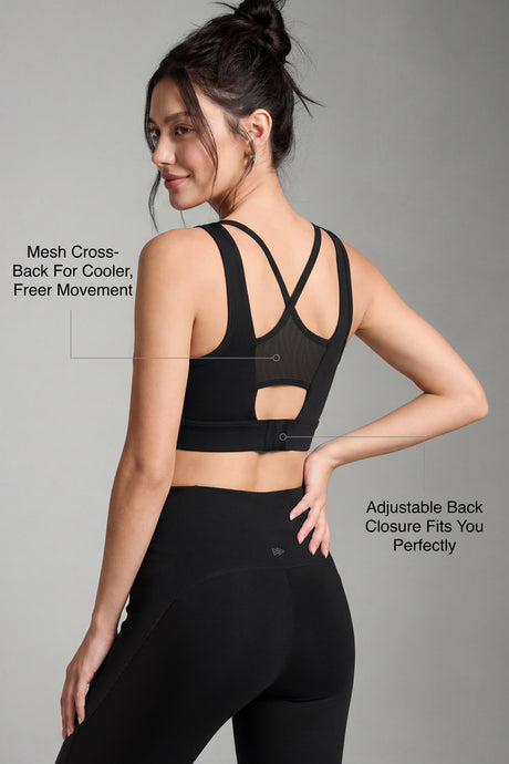 Echo™ Crossback Breathable Mesh With Adjustable Hook Medium Support Sports Bra | Women's Medium Support Sports Bra Best For Yoga, HIIT