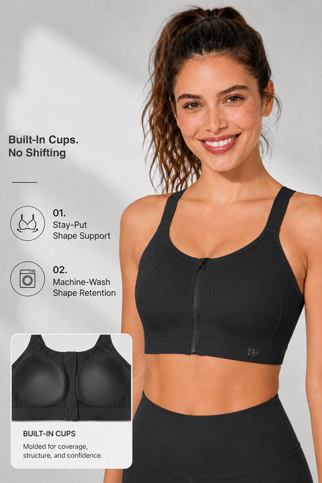Power Zip Verstellbare Träger Gepolsterter Lauf-BH | Damen Sport-BH mit starkem Halt