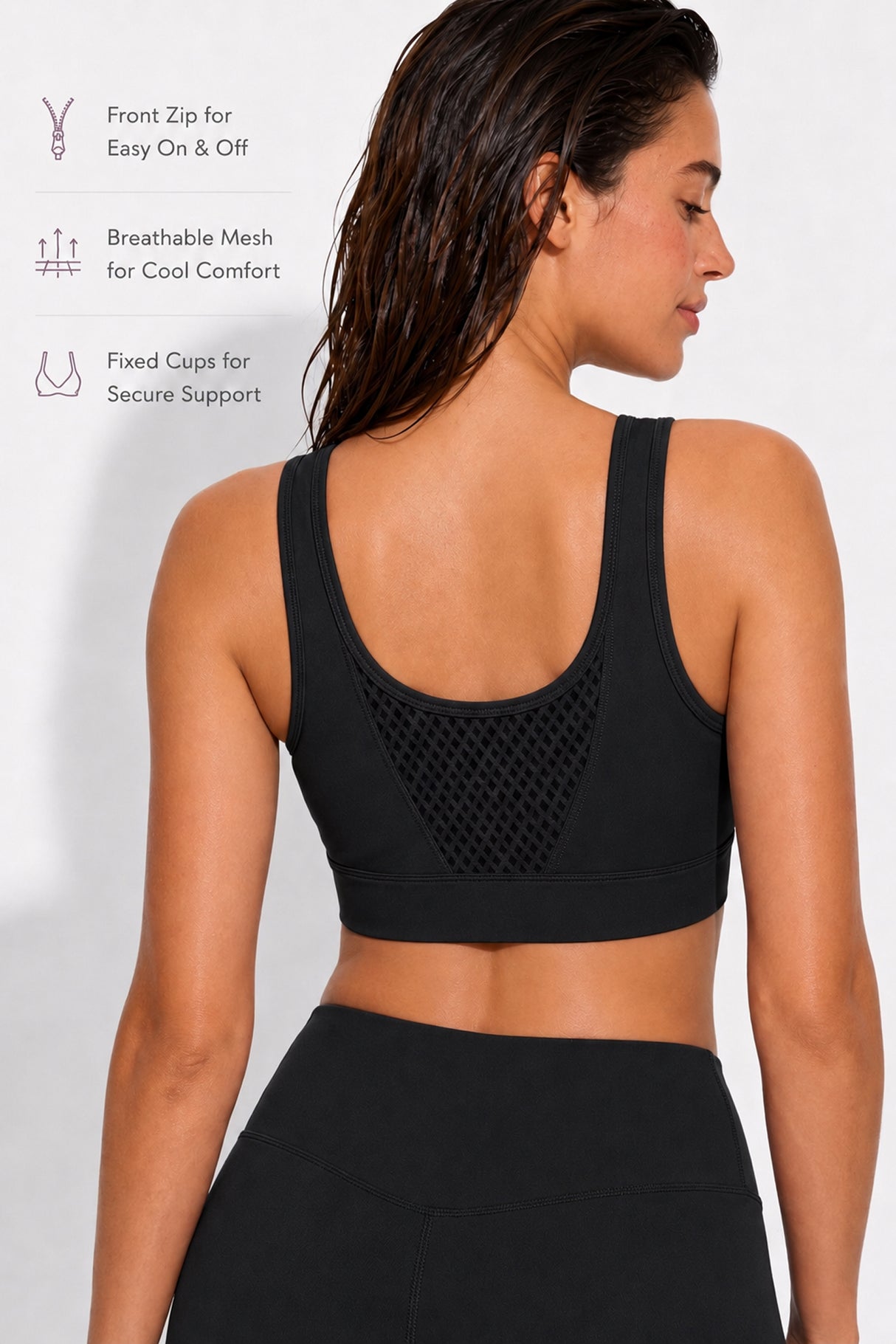 Reggiseno sportivo Power Grid Mesh con cerniera frontale | Reggiseno sportivo ad alto sostegno da donna