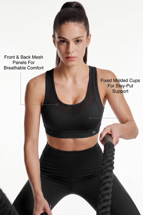 Power™ Breathable Cutout Sports Bra with Hook Closure | High Support for Running, HIIT & Training