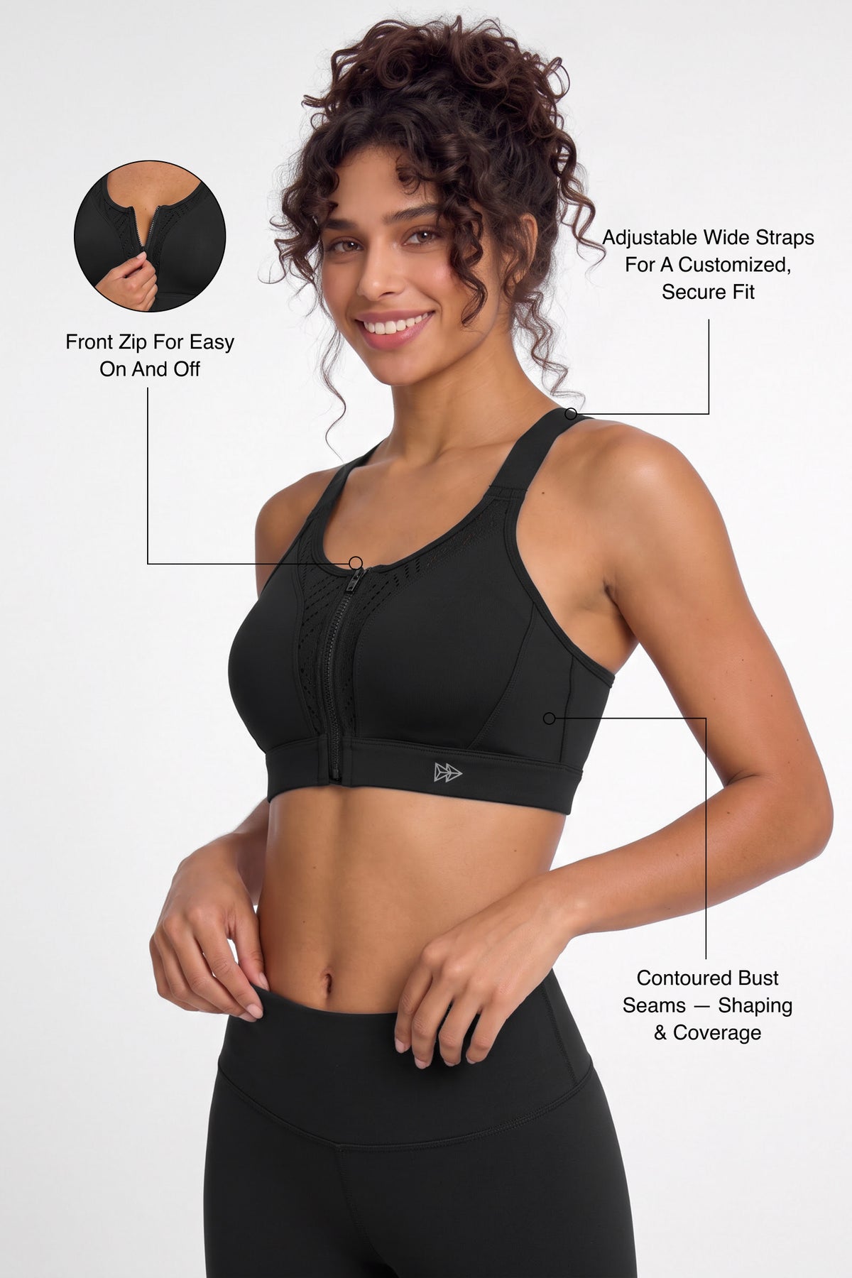 Power™ High-Support Cross-Back Mesh Zip-Front Sports Bra | High-Impact Bounce Control Without Flattening for Running, HIIT & Training