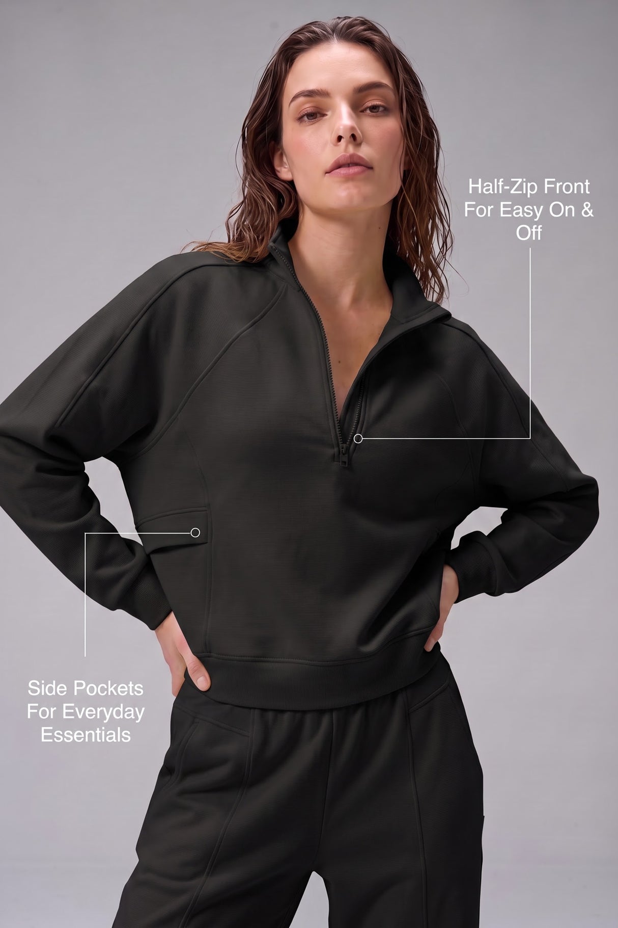 Anywhere™ Half-Zip Mock Neck Pockets Sweatshirt | Women's Sports Sweatshirt