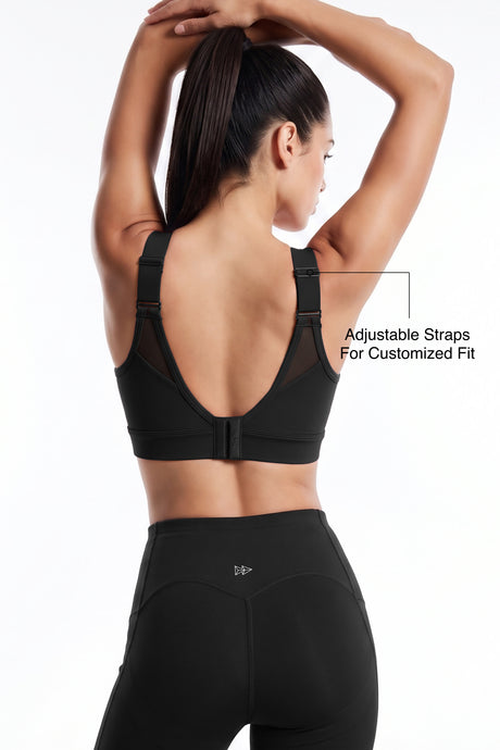 Shift™ Adjustable Straps Breathable Mesh With Sewn-In Pads High Support Sports Bra | High-Impact Support Best For Running, HIIT, Yoga & Training