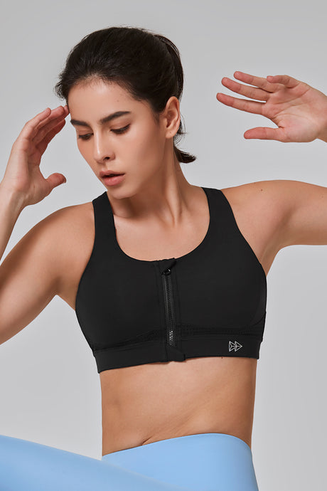 Gepolsterter Lauf-BH mit Power-Reißverschluss vorne und überkreuztem Design | Sport-BH mit starkem Halt für Damen
