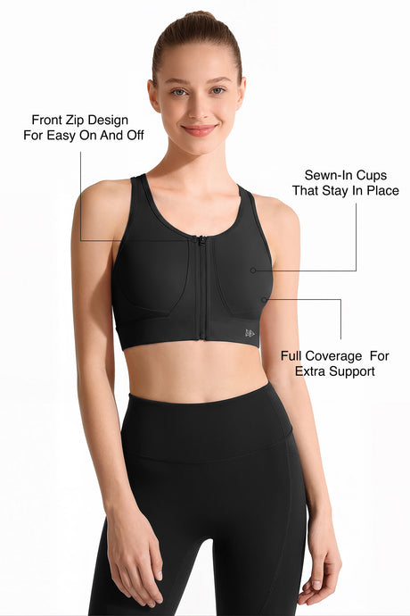 Power™ Front Zip Full Coverage Racerback Mesh Running Bra | Women's High Support Sports Bra
