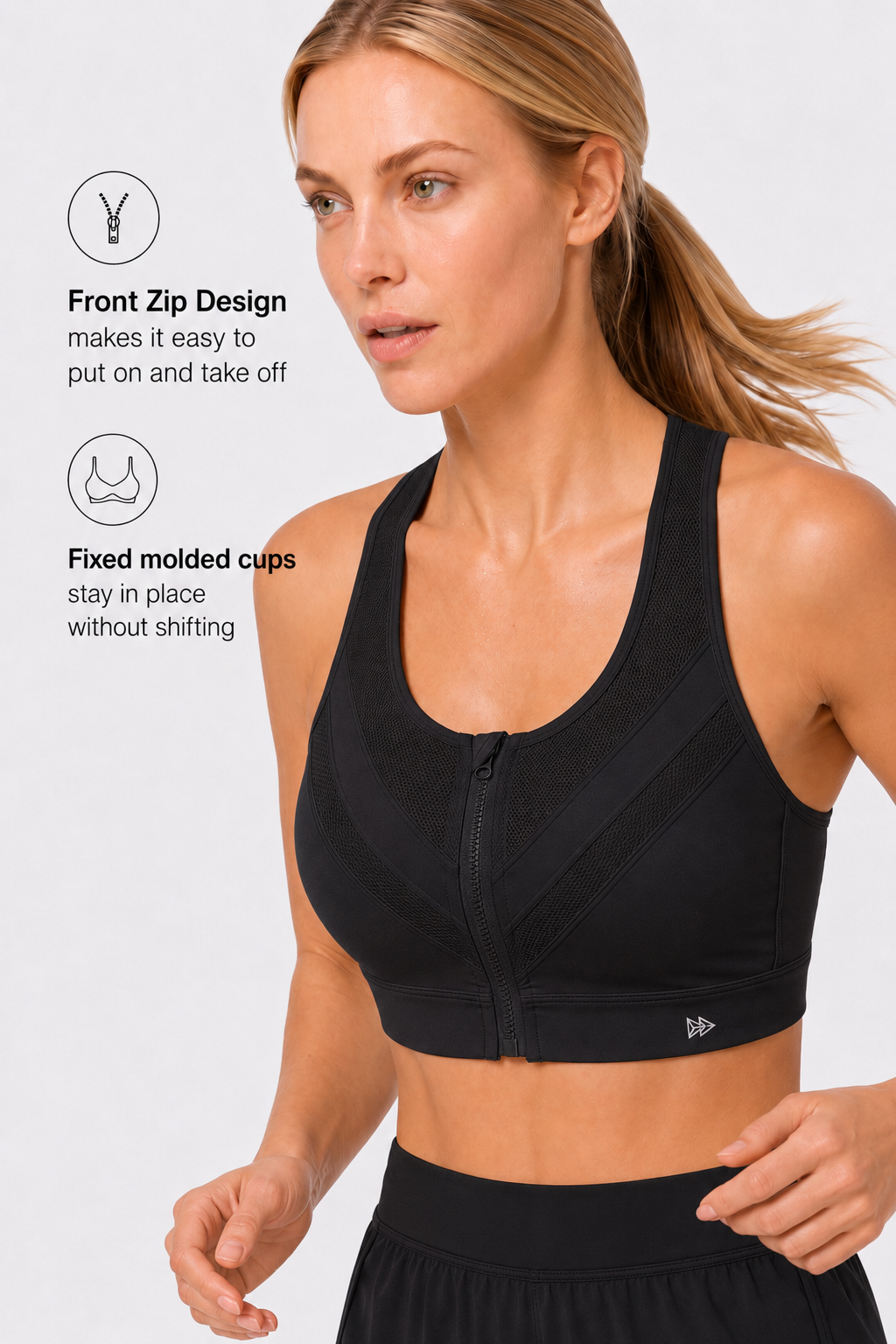 Enfold™ Zip-Front Breathable Racerback High-Support Bra for Larger Busts | Women's High Support Sports Bra