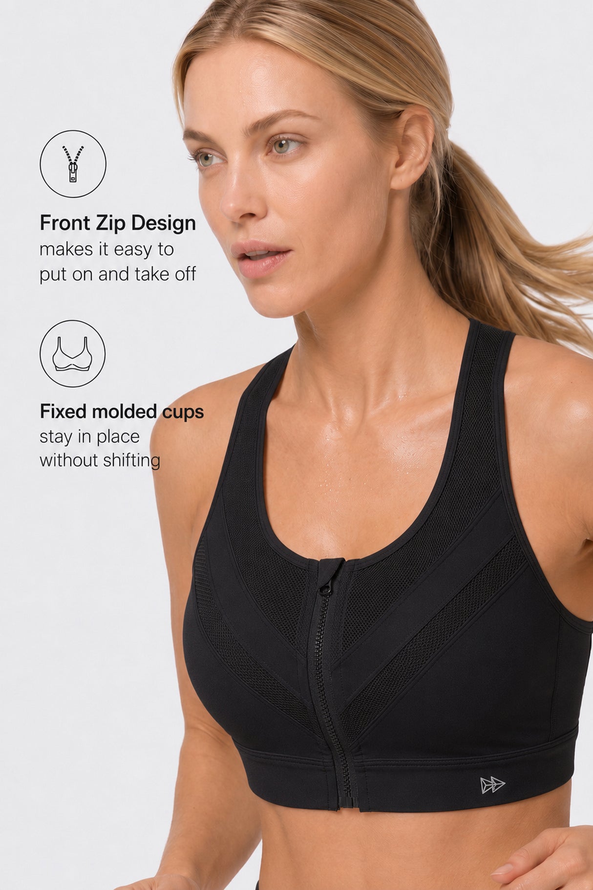 Enfold Zip Mesh gepolsterter Lauf-BH | Damen-Sport-BH mit starkem Halt