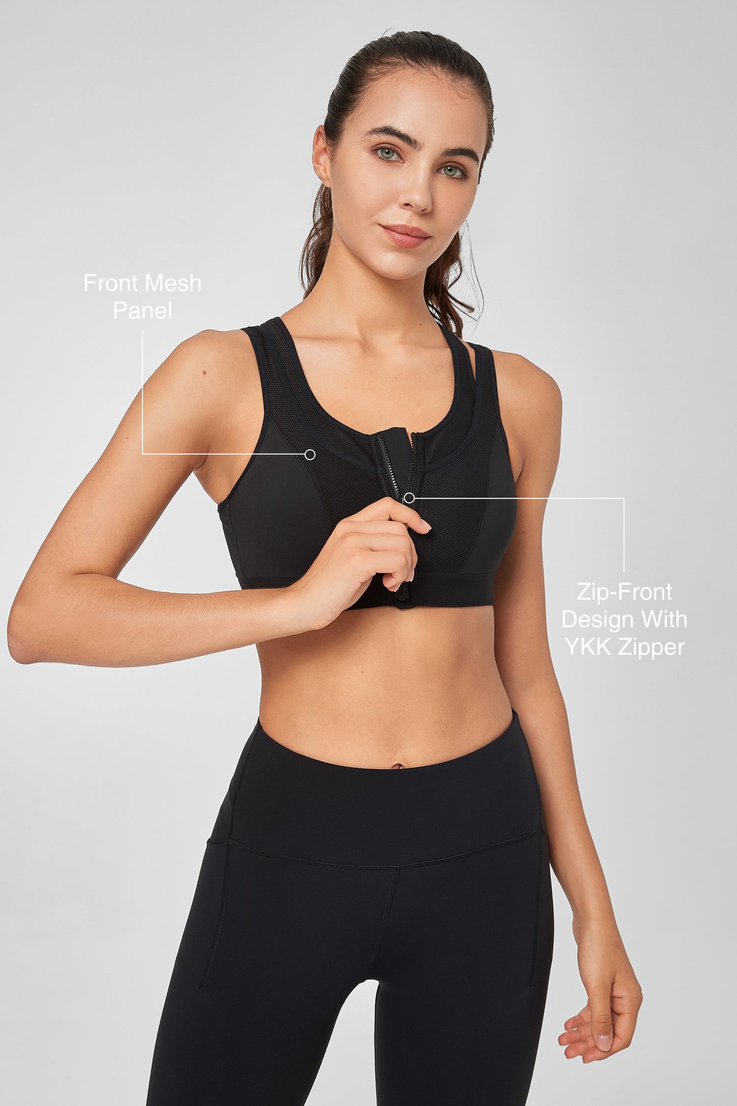 Enfold™ Zip Mesh Racerback Padded Running Bra | Women's High