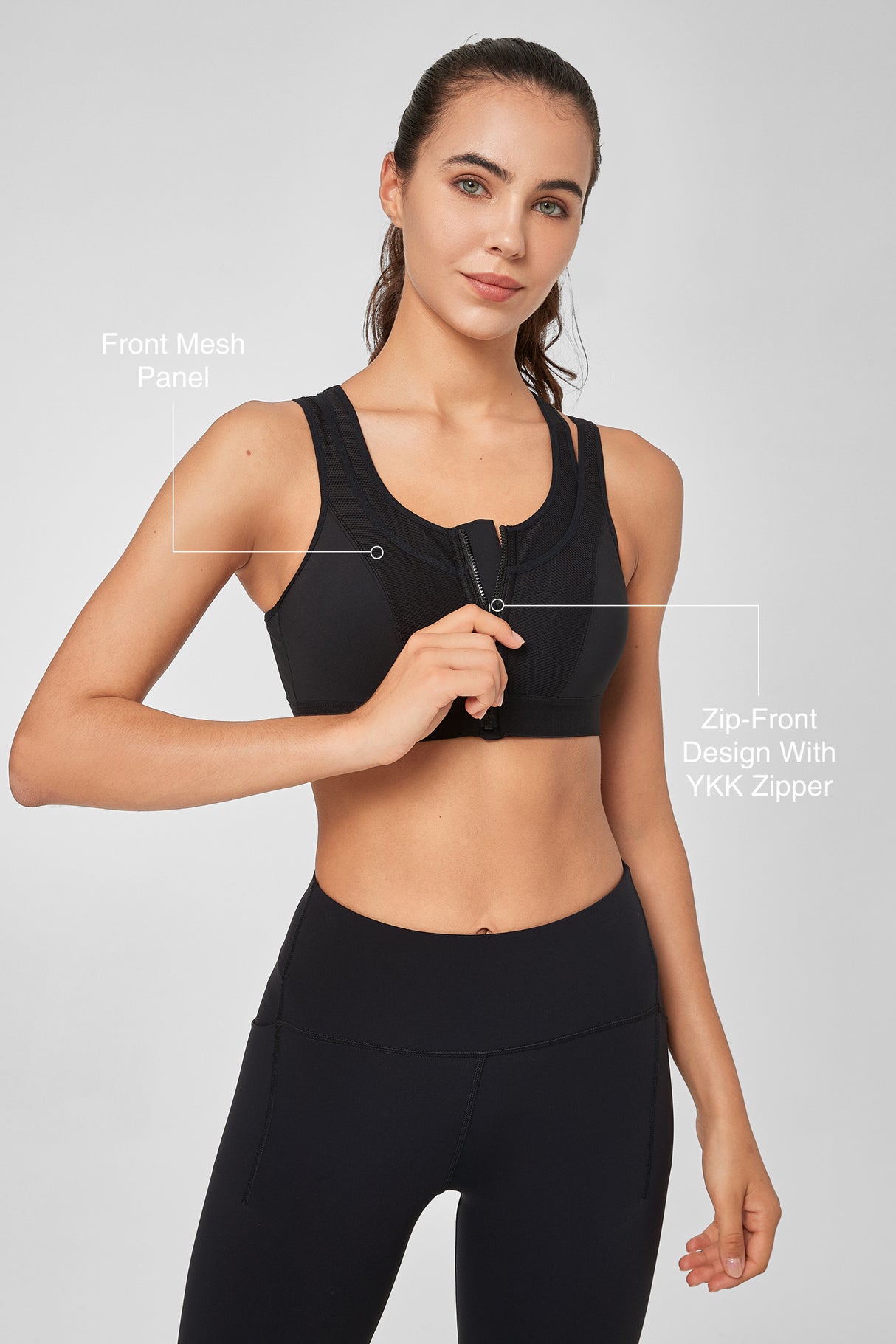 Reggiseno da corsa imbottito Enfold Zip Mesh Racerback | Reggiseno sportivo ad alto sostegno da donna