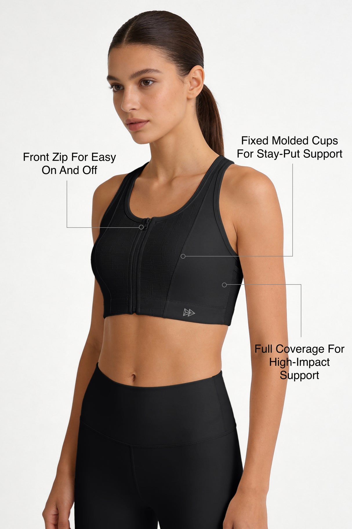 Power™ Front-Zip Jacquard Mesh Racerback Sports Bra | High-Impact Support for Running, HIIT & Training
