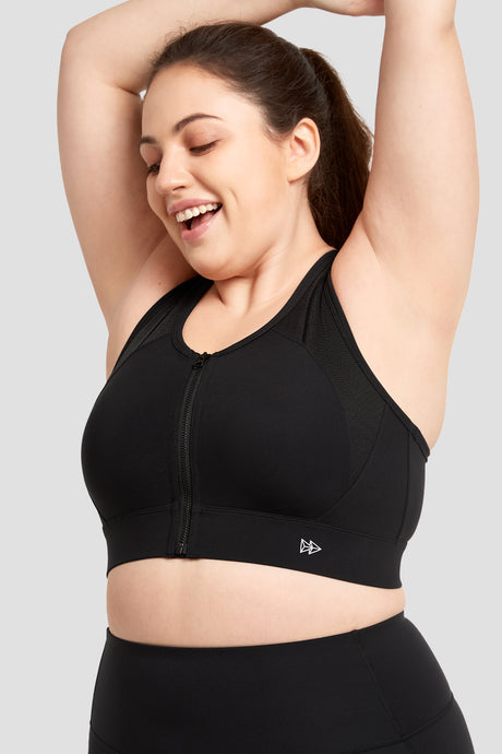 Echo™ Jacquard Perforated Zip Front Padded Running Bra | Women's High Support Sports Bra