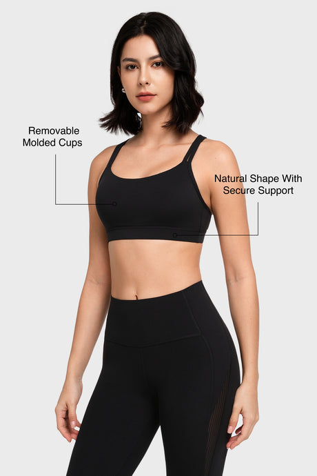 Reggiseno yoga imbottito con scollo a barchetta e doppie spalline | Reggiseno sportivo con supporto leggero da donna