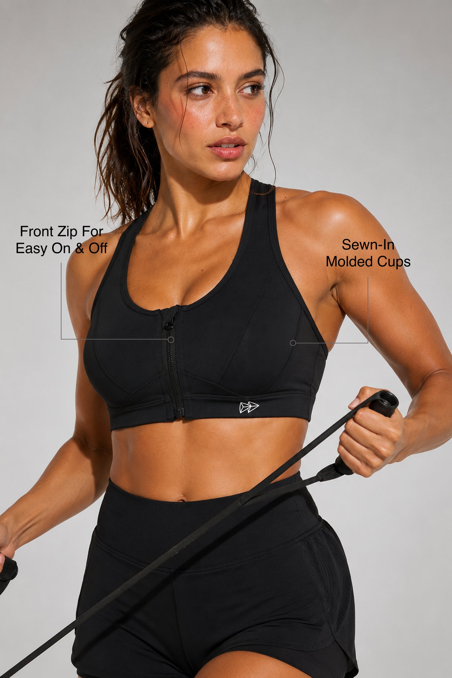 ENFOLD ブラック　ジレ 38 Enfold™ Zip Front Breathable Racerback High Impact Running Bra