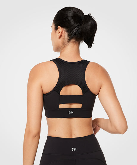 Hollow Back Front Zip Jacquard Padded Running Bra | Women's High Support Sports Bra - image 3