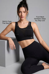 Echo™ Crossback Breathable Mesh With Adjustable Hook Medium Support Sports Bra | Women's Medium Support Sports Bra Best For Yoga, HIIT