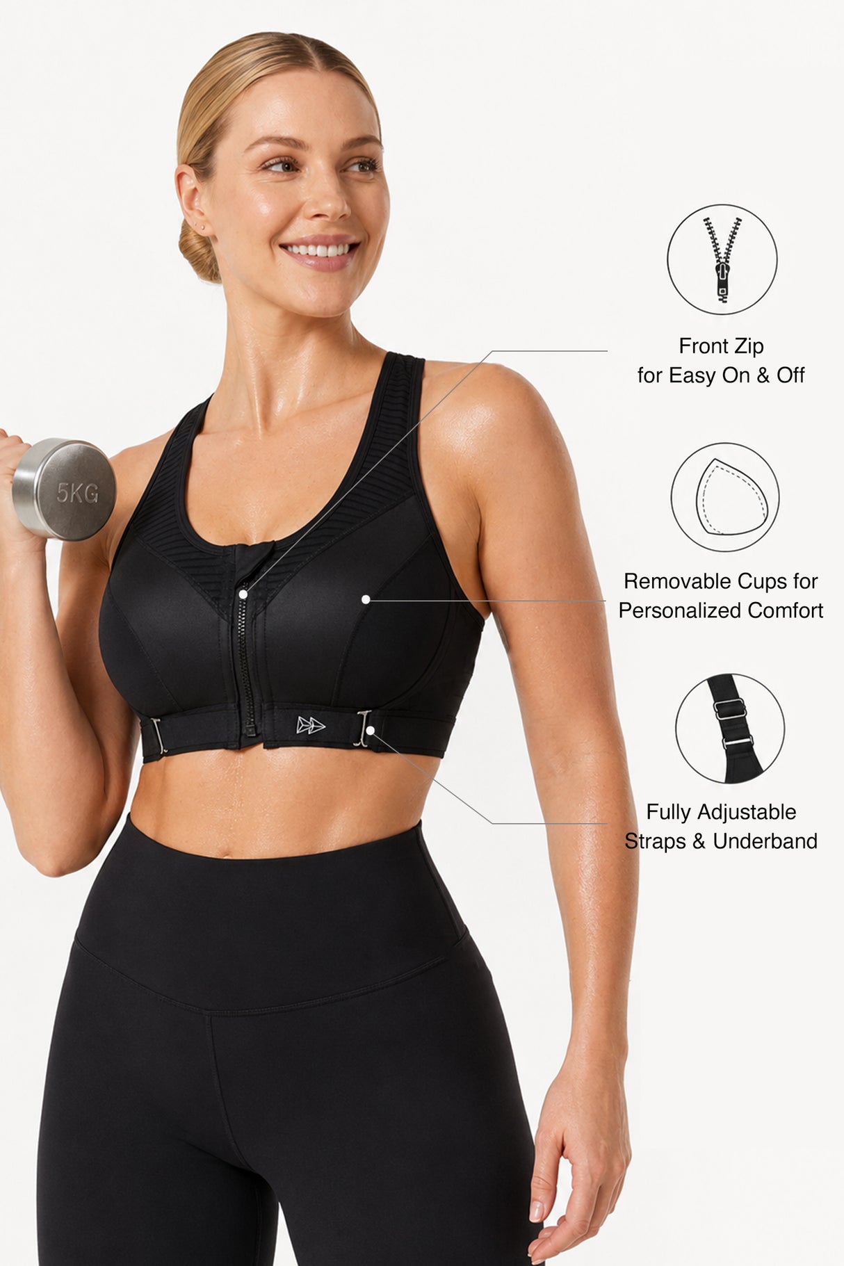Reggiseno da corsa imbottito regolabile Power | Reggiseno sportivo ad alto sostegno da donna