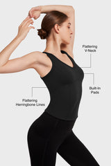 Camiseta de tirantes con escote en V y almohadillas integradas | Camiseta deportiva para mujer