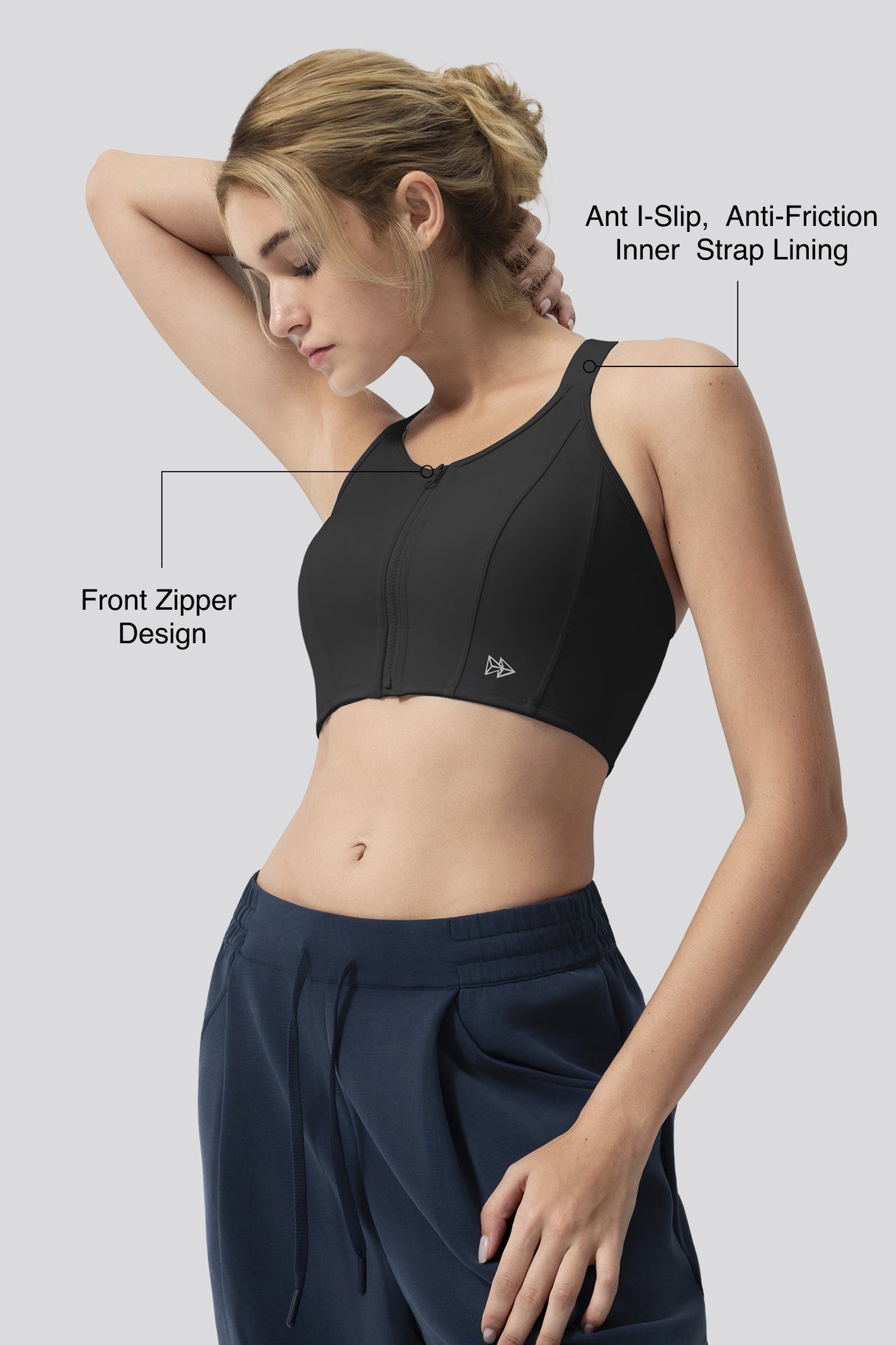 Justerbar sport-bh med Power Zip och framsida | Sport-bh med högt stöd för kvinnor