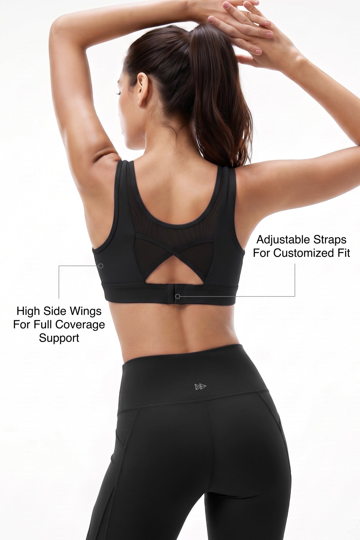 Power™ Breathable Cut Out Mesh With Adjustable Hook Sports Bra | High Support Bra With Adjustable Bounce-Control Support for Running, HIIT & Training