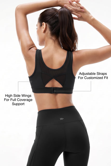 Power™ Breathable Cut Out Mesh With Adjustable Hook Sports Bra | High Support Bra With Adjustable Bounce-Control Support for Running, HIIT & Training