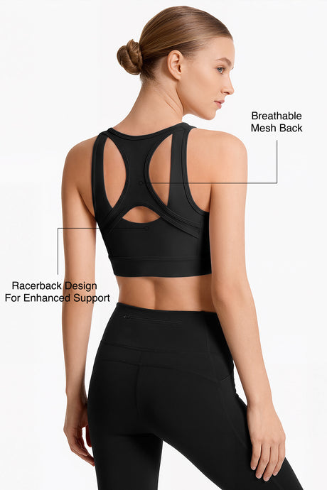 Power™ Front Zip Full Coverage Racerback Mesh Running Bra | Women's High Support Sports Bra