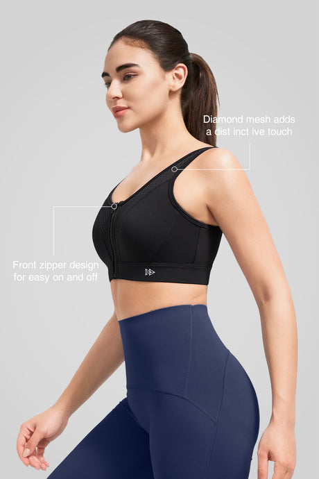 Reggiseno sportivo Power Grid Mesh con cerniera frontale | Reggiseno sportivo ad alto sostegno da donna