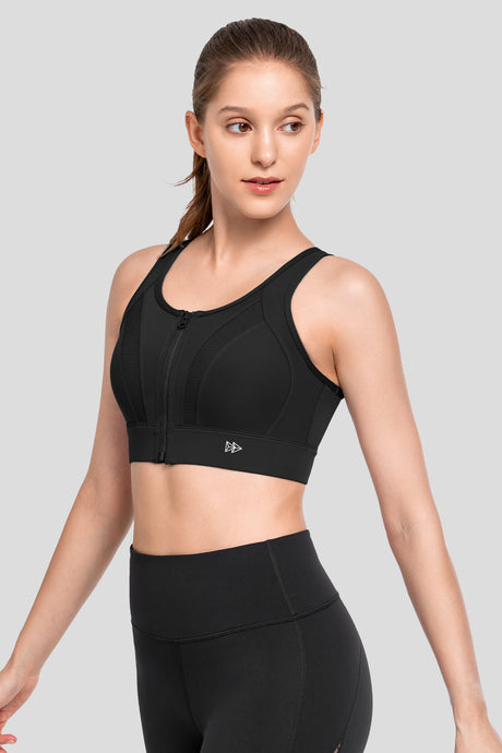 Reggiseno da corsa imbottito traspirante perforato con cerniera frontale Echo | Reggiseno sportivo ad alto sostegno da donna