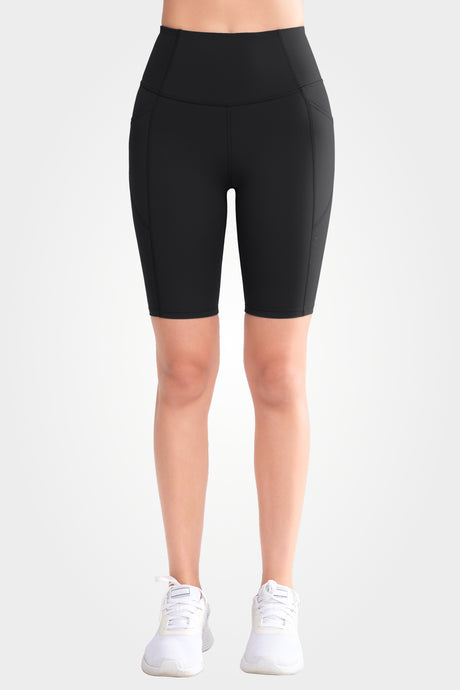 Echo biker shorts med hög midja, fickor och sidoperforering 20 cm | Damsportshorts med högt stöd