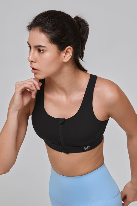 Gepolsterter Lauf-BH mit Power-Reißverschluss vorne und überkreuztem Design | Sport-BH mit starkem Halt für Damen