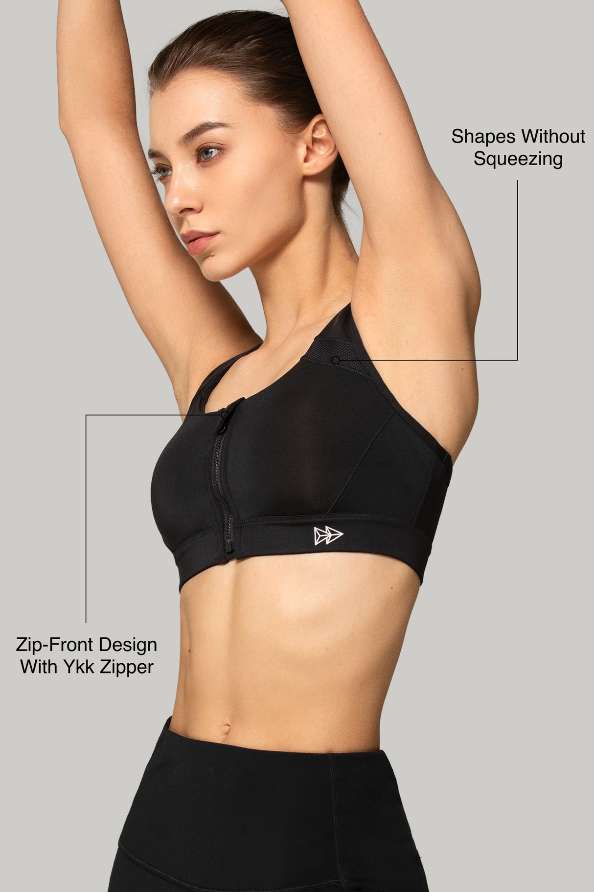 Enfold Zip Front Vadderad Löpar-BH | Sport-BH med Högt Stöd för Damer