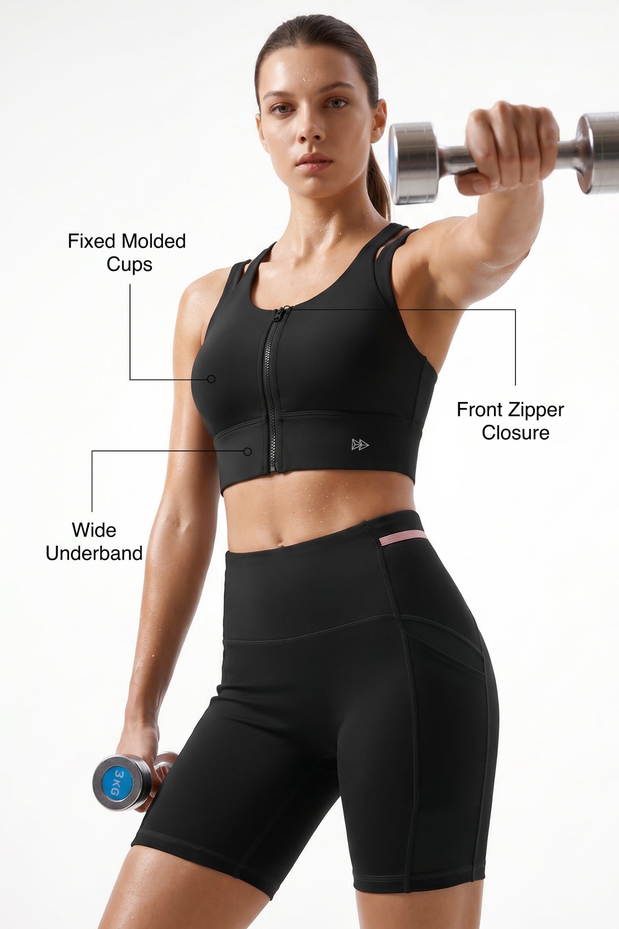 Black Longline Coverage High Impact Bra With Front Zip | High-Impact Support Best For Running, HIIT & Training