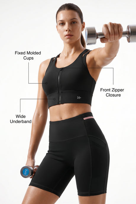 Black Longline Coverage High Impact Bra With Front Zip | High-Impact Support Best For Running, HIIT & Training