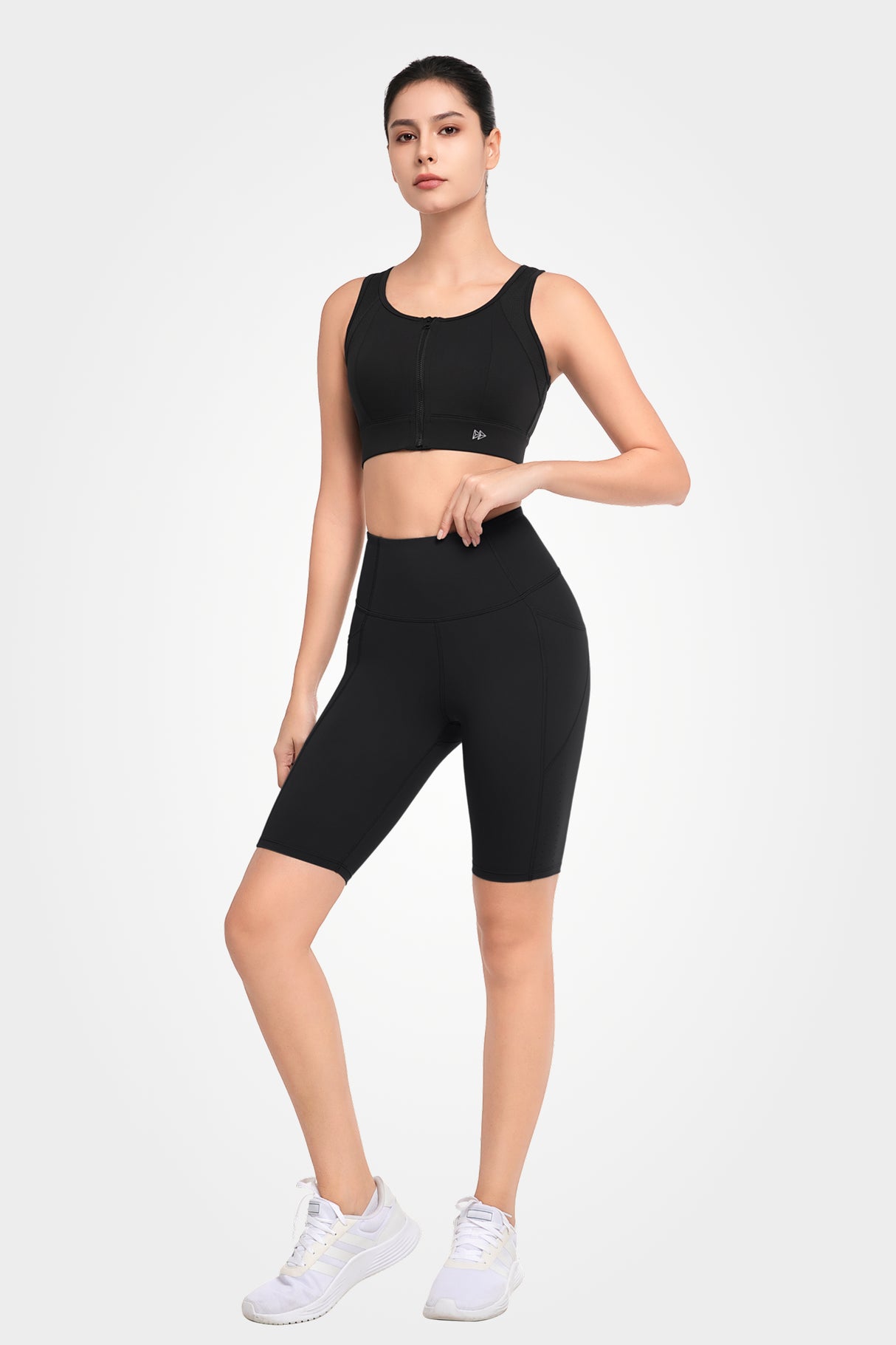 Pantaloncini da ciclista traforati con tasche laterali a vita alta Echo, 8" | Pantaloncini sportivi ad alto supporto da donna