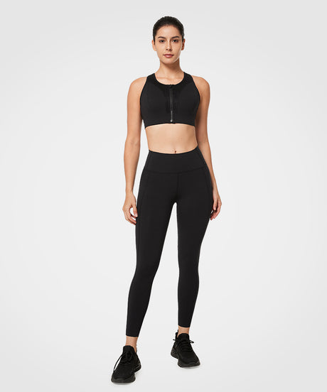 Hollow Back Front Zip Jacquard Padded Running Bra | Women's High Support Sports Bra - image 4