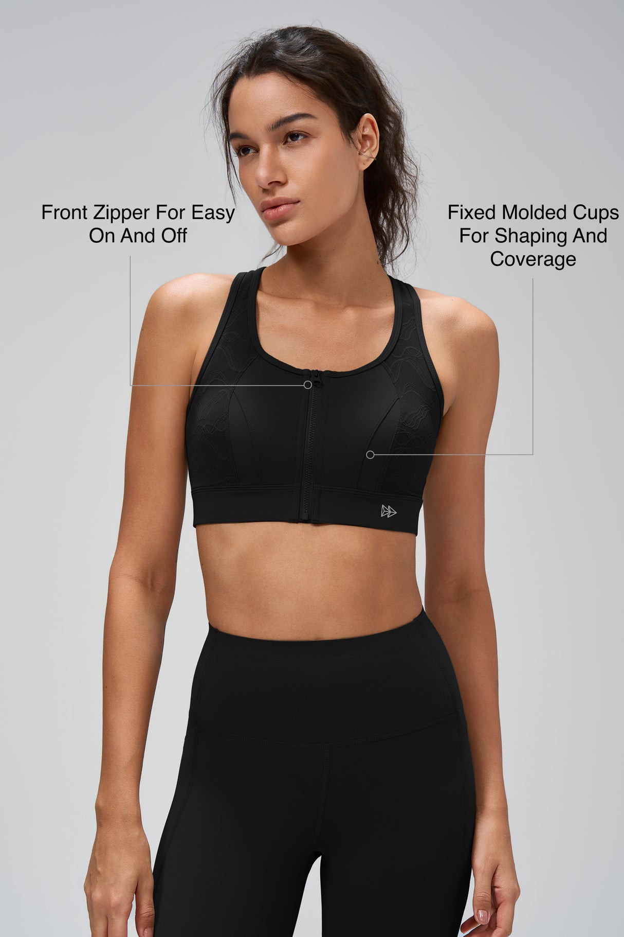 Power™ Zip Front Breathable Racerback Full Coverage High Support Sports Bra