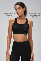 Power™ Zip Front Breathable Racerback Full Coverage High Support Sports Bra