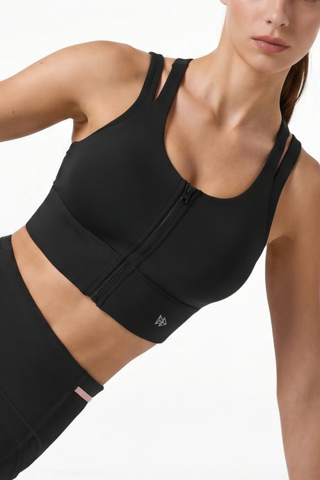 Black Longline Coverage High Impact Bra With Front Zip | High-Impact Support Best For Running, HIIT & Training