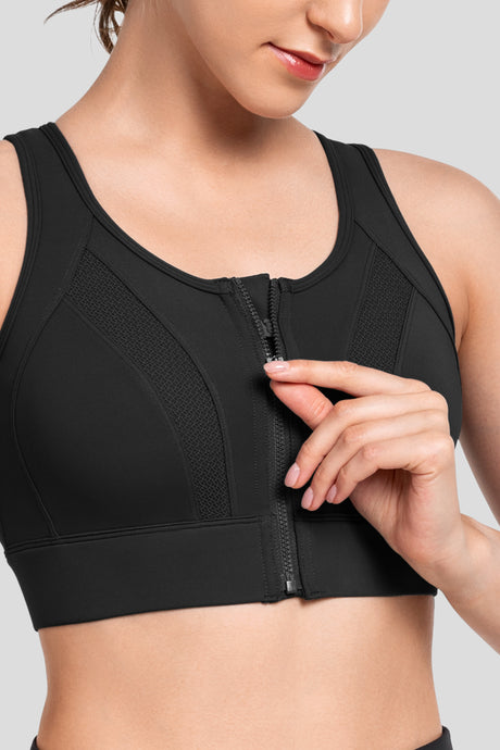 Reggiseno da corsa imbottito traspirante perforato con cerniera frontale Echo | Reggiseno sportivo ad alto sostegno da donna