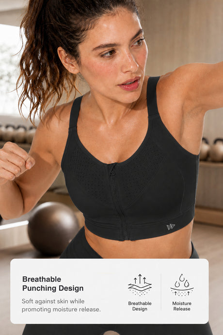 Power Zip Verstellbare Träger Gepolsterter Lauf-BH | Damen Sport-BH mit starkem Halt
