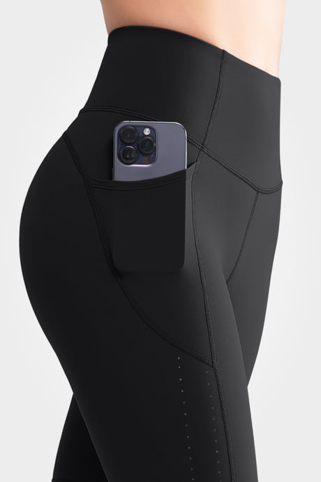 Echo biker shorts med hög midja, fickor och sidoperforering 20 cm | Damsportshorts med högt stöd