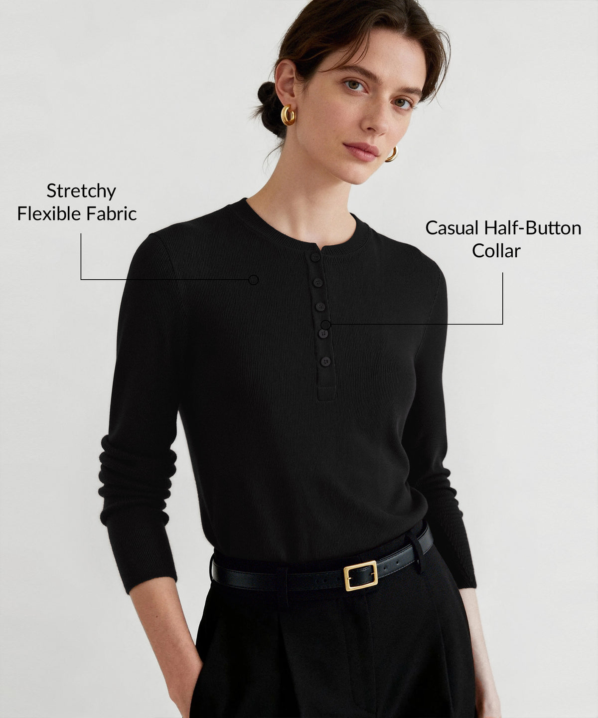Anywhere™ Casual Half-Button Collar Long Sleeve Shirt | Women's Long Sleeve T-shirt