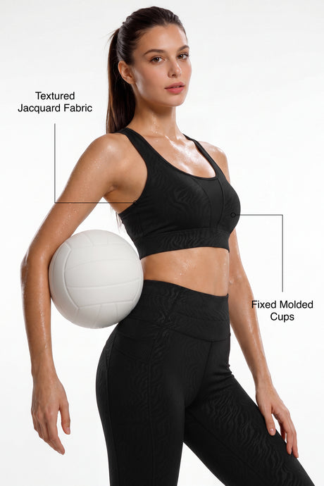 Black Racerback Mesh Full Coverage Running Bra | High-Impact Support Best For Running, HIIT, Yoga & Training