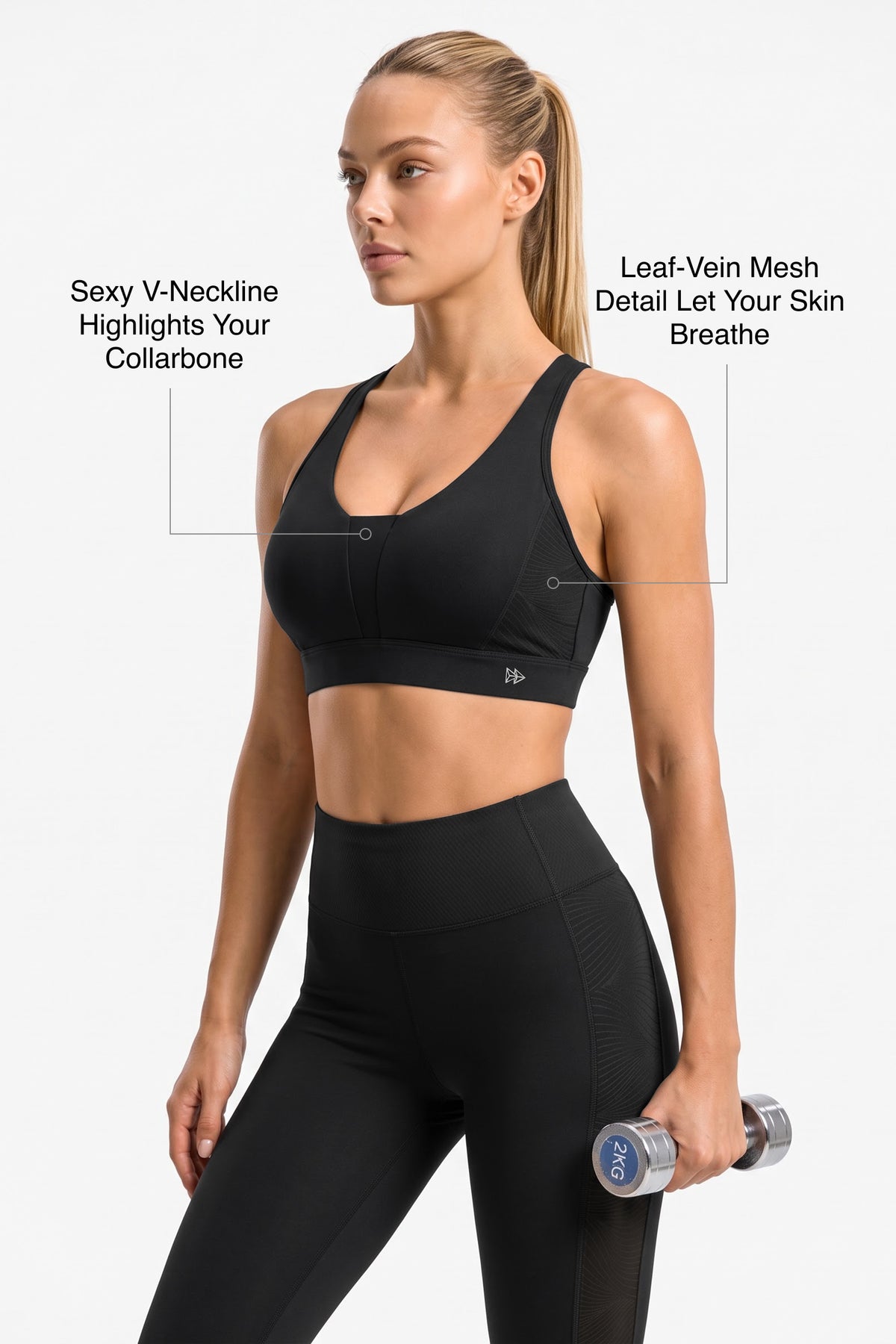 Power™ V-Neck High-Support Racerback Sports Bra | Women's High Support Sports Bra Best For Yoga, HIIT