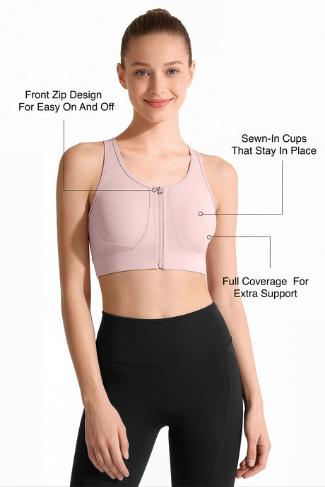 Power™ Front Zip Full Coverage Racerback Mesh Running Bra | Women's High Support Sports Bra